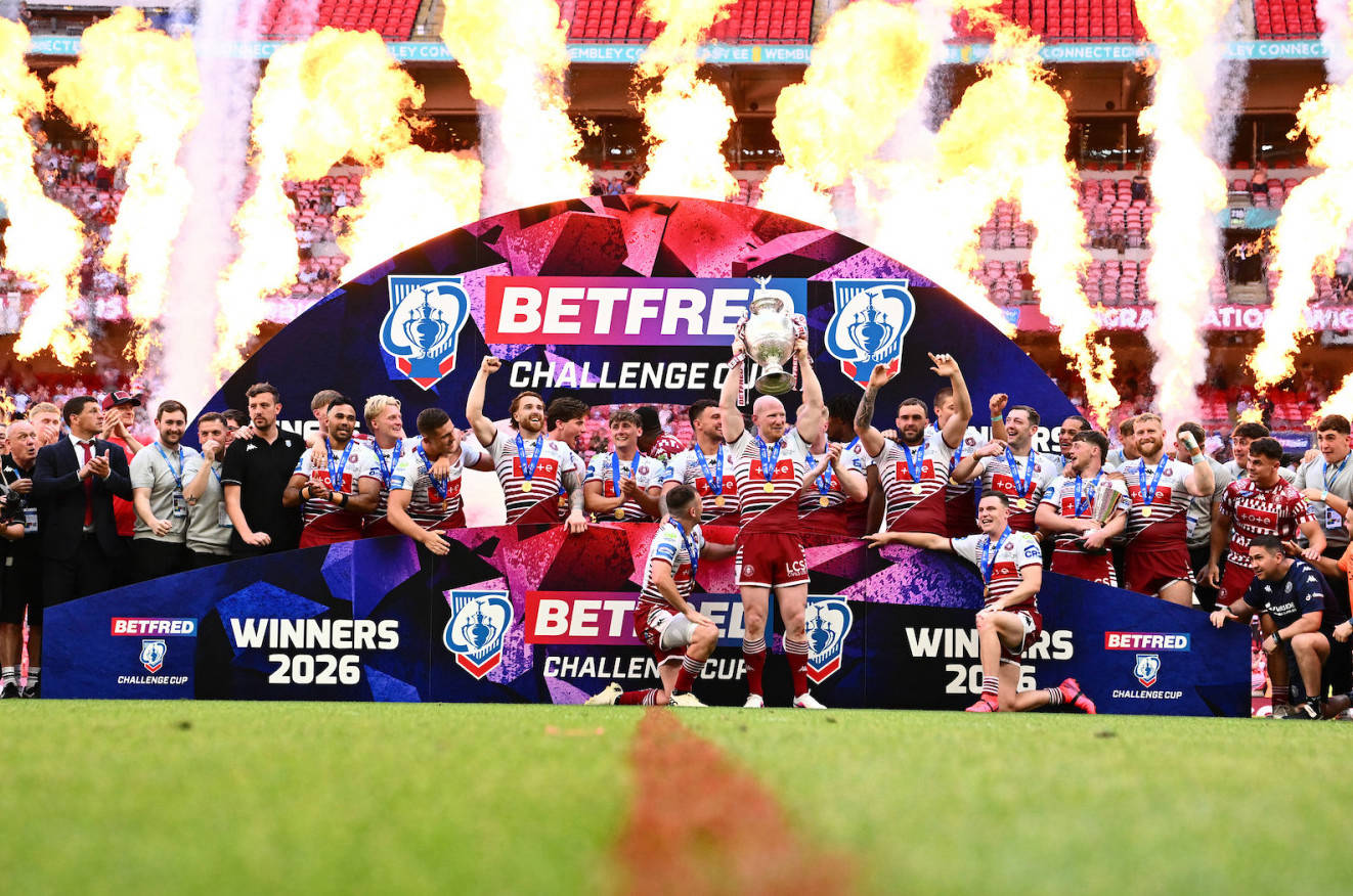 Wigan Warriors lift the 2026 Betfred Challenge Cup Final trophy